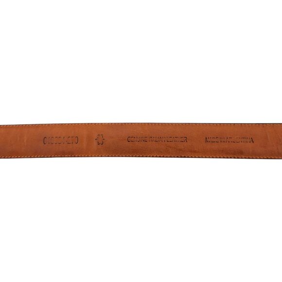 Men's Brown Italian Leather Belt Crocodile-Embossed With Silver Buckle 42" x 1" - Picture 3 of 8